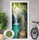 Türtapete selbstklebend blasenfrei | Dschungel Wasserfall Regenwald 200 x 90 cm und 220 x 100 cm | Tür Aufkleber Türfolie | Einteilig | Wasserfest 3D Türaufkleber Klebefolie Türposter Möbelfolie