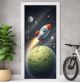 Türtapete selbstklebend | fürs Kinderzimmer | Weltraum Rakete Planeten 200 x 90 cm | Tür Aufkleber Poster Türfolie | Einteilig | Wasserfest 3D Türaufkleber Wandtattoo Türposter Kinder Motiv