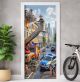 Türtapete selbstklebend | fürs Kinderzimmer | Feuerwehr Cartoon 200 x 90 cm | Tür Aufkleber Poster Türfolie | Einteilig | Wasserfest 3D Türaufkleber Wandtattoo Türposter Kinder Motiv