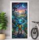 Türtapete selbstklebend | fürs Kinderzimmer | Alien in bunter Fantasywelt 200 x 90 cm | Tür Aufkleber Poster Türfolie | Einteilig | Wasserfest 3D Türaufkleber Wandtattoo Türposter Kinder Motiv