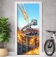 Türtapete selbstklebend | fürs Kinderzimmer | Feuerwehrauto Feuerwehr Einsatz 200 x 90 cm | Tür Aufkleber Poster Türfolie | Einteilig | Wasserfest 3D Türaufkleber Wandtattoo Türposter Kinder Motiv