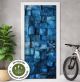 Türtapete selbstklebend blasenfrei | Blaues Holz 200 x 90 cm und 220 x 100 cm | Tür Aufkleber Türfolie | Einteilig | Wasserfest 3D Türaufkleber Klebefolie Türposter Möbelfolie
