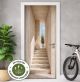 Türtapete Selbstklebend Blasenfrei | Travertin Treppe Japandi Architektur 200 x 90 cm und 220 x 100 cm | Tür Aufkleber Türfolie | Einteilig | Wasserfest 3D Türaufkleber Klebefolie Türposter Möbelfolie