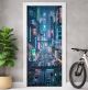 Türtapete selbstklebend | Futuristische Stadt, Cyberpunk 200 x 90 cm | Tür Aufkleber Poster Türfolie | Einteilig | Wasserfest 3D Türaufkleber Klebefolie