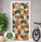 Türtapete Selbstklebend Blasenfrei | geometrisch Würfelmuster Retro Petrol Ocker 200 x 90 cm und 220 x 100 cm | Tür Aufkleber Türfolie | Einteilig | Wasserfest 3D Türaufkleber Klebefolie Türposter Möbelfolie