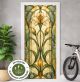 Türtapete Selbstklebend Blasenfrei | Glasmalerei Jugendstil Lilien Buntglas Grün 200 x 90 cm und 220 x 100 cm | Tür Aufkleber Türfolie | Einteilig | Wasserfest 3D Türaufkleber Klebefolie Türposter Möbelfolie
