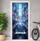 Türtapete selbstklebend | personalisiert mit Namen | Neon Cyberpunk Gamer 200 x 90 cm | Tür Aufkleber Poster Türfolie | Einteilig | Wasserfest 3D Türaufkleber Wandtattoo Türposter Teenager