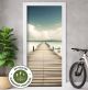 Türtapete selbstklebend blasenfrei | Meer, Holzsteg 200 x 90 cm und 220 x 100 cm | Tür Aufkleber Türfolie | Einteilig | Wasserfest 3D Türaufkleber Klebefolie Türposter Möbelfolie