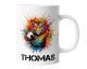 Keramik Becher mit Namen – Coole Fußball Kaffeetasse, Geschenkidee für Männer, Frauen, Kinder & Kollegen – spülmaschinenfest, 330ml | Fußball Löwe wasserfarben | Personalisierte Tasse 