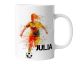 Keramik Becher mit Namen – Coole Fußball Kaffeetasse, Geschenkidee für Männer, Frauen, Kinder & Kollegen – spülmaschinenfest, 330ml | Fußballspielerin aquarell | Personalisierte Tasse 