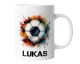 Keramik Becher mit Namen – Coole Fußball Kaffeetasse, Geschenkidee für Männer, Frauen, Kinder & Kollegen – spülmaschinenfest, 330ml | Fußball bunt | Personalisierte Tasse