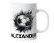 Keramik Becher mit Namen – Coole Fußball Kaffeetasse, Geschenkidee für Männer, Frauen, Kinder & Kollegen – spülmaschinenfest, 330ml | Schwarz Weiss | Personalisierte Tasse