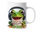 Personalisierte Kaffeetasse Lustiger grüner Frosch mit Kopfhörern | Keramik Becher mit Namen – lustige Tiermotiv Tasse, Geschenkidee für Männer, Frauen, Kinder & Kollegen – spülmaschinenfest, 330ml