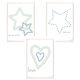 3 Stück Kinderzimmer Bilder im Set - Sterne und Herzen in pastellblau und mint p-3er-set-003