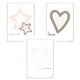 3 Stück Posterset süße Sterne und Herzen in pastellrosa und braun p-3er-set-005