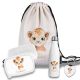Kinder Schulset Brotdose, Trinkflasche, Turnbeutel personalisiert mit Namen | Set Wasserflasche Edelstahl | Lunchbox mit Trennwand | Geschenk zur Einschulung & Kindergarten | 15- Löwe