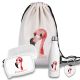 Kinder Schulset Brotdose, Trinkflasche, Turnbeutel personalisiert mit Namen | Set Wasserflasche Edelstahl | Lunchbox mit Trennwand | Geschenk zur Einschulung & Kindergarten | 16- Flamingo