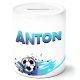 timalo® Coole Spardose personalisiert mit Namen | Personalisierbares Geschenk Sparschwein für Kinder Geschenkidee | Fussball blau