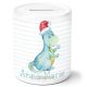timalo® Weihnachten Dino Spardose personalisiert mit Namen | Personalisierbares Geschenk Sparschwein für Kinder Nikolaus Dinosaurier Motive  | Dino spardose-dx-6