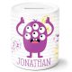 timalo® Monster Spardose personalisiert mit Namen | Personalisierbares Geschenk Sparschwein süße Motive für Kinder Geschenkidee | Violett spardose-mo-11