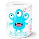 timalo® Monster Spardose personalisiert mit Namen | Personalisierbares Geschenk Sparschwein lustige Bilder für Kinder Geschenkidee | Blau spardose-mo-3
