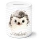 timalo® Spardose personalisiert mit Namen | Personalisierbares Geschenk Sparschwein für Kinder Keramik Geschenkidee | Igel spardose-t-11