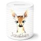 timalo® Spardose personalisiert mit Namen | Personalisierbares Geschenk Sparschwein für Kinder Keramik Geschenkidee | Reh spardose-t-24