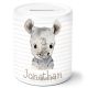 timalo® Spardose personalisiert mit Namen | Personalisierbares Geschenk Sparschwein für Kinder Keramik Geschenkidee | Nashorn spardose-t-7