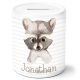 timalo® Spardose personalisiert mit Namen | Personalisierbares Geschenk Sparschwein für Kinder Keramik Geschenkidee | Waschbär spardose-t-8