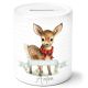 timalo® Spardose personalisiert mit Namen | Personalisierbares Geschenk Sparschwein Keramik Geldgeschenk Kinder Weihnachten Jungen Mädchen - Reh-1