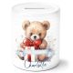 timalo® Spardose personalisiert mit Namen | Personalisierbares Geschenk Sparschwein Keramik Geldgeschenk Kinder Weihnachten Jungen Mädchen - Teddy-2