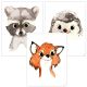 Poster Kinderzimmer Tiere| Wandposter Bilder 3er Set Mädchen Junge | t3er01-t003 | Waldtiere Fuchs Igel Waschbär