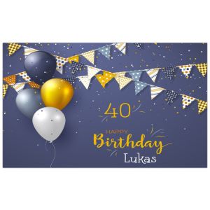 Personalisierbares Geburtstagsbanner – Mit Foto, Name & Alter, Schwarz-gold, 150x90 Cm