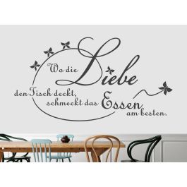 Wandtattoo 'Wo Die Liebe Den Tisch Deckt' – 90x28 Cm, Weiß & Selbstklebend | Für Wand, Möbel & Glas | In 40 Farben & 4 Größen