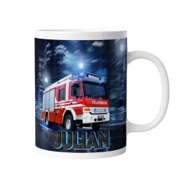 Timalo® Kindertasse Mit Feuerwehrauto-Motiv Und Persönlichem Namen – Spülmaschinenfest, 330 Ml