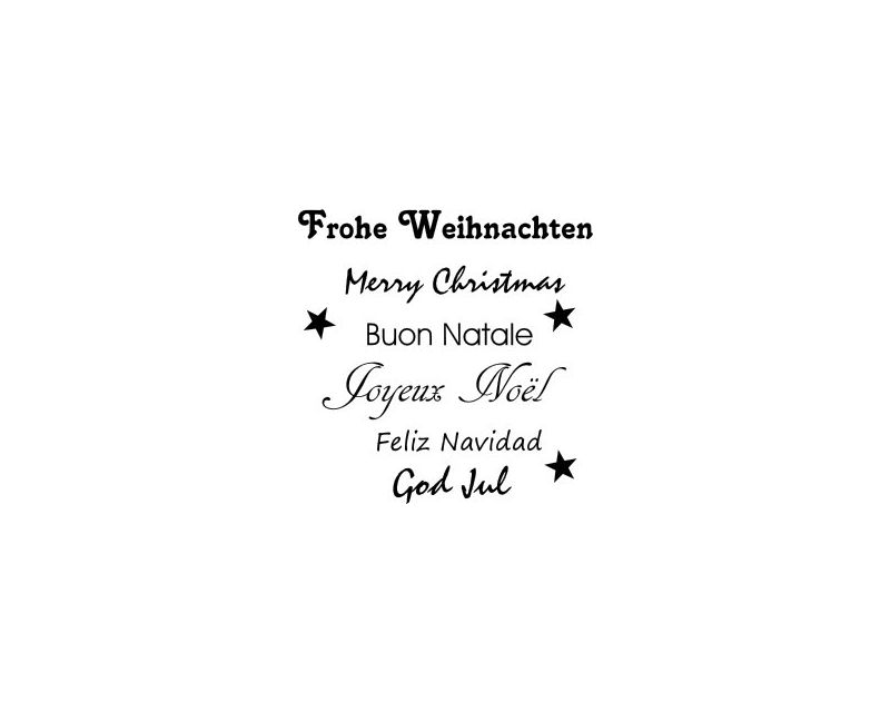 Wandtattoo Frohe Weihnachten – Mehrsprachig, Weiß, Mit Sternen, Wieder Ablösbar