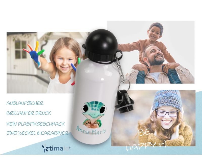 Timalo Thermosflasche Mit Namen – Personalisierte Edelstahl-Trinkflasche 500 Ml, Schildkröte Motiv, Auslaufsicher, Spülmaschinenfest, Doppelwand