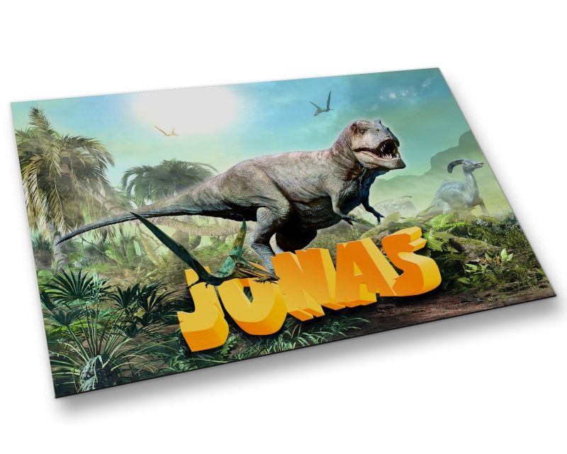 Personalisiertes Dino-Wandtattoo – Mit Namen, T-Rex & Apatosaurus, 58x15 Cm, Türkis