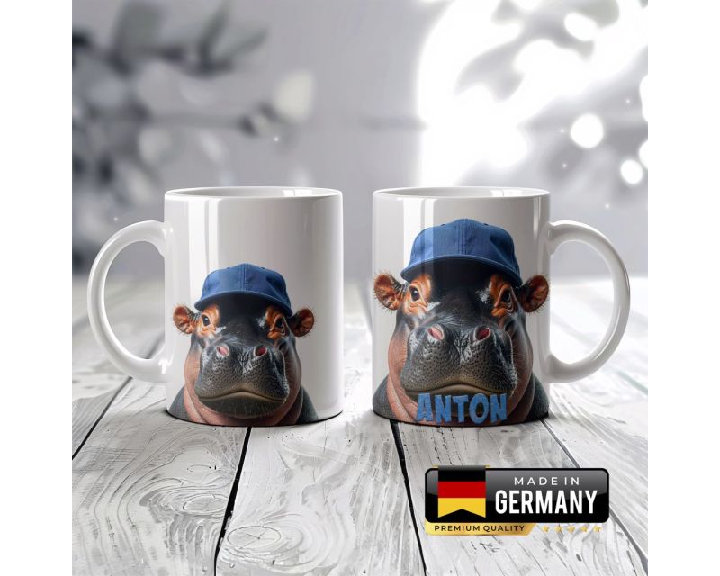 Personalisierte Kaffeetasse Lustiges cooles Nilpferd mit Mütze