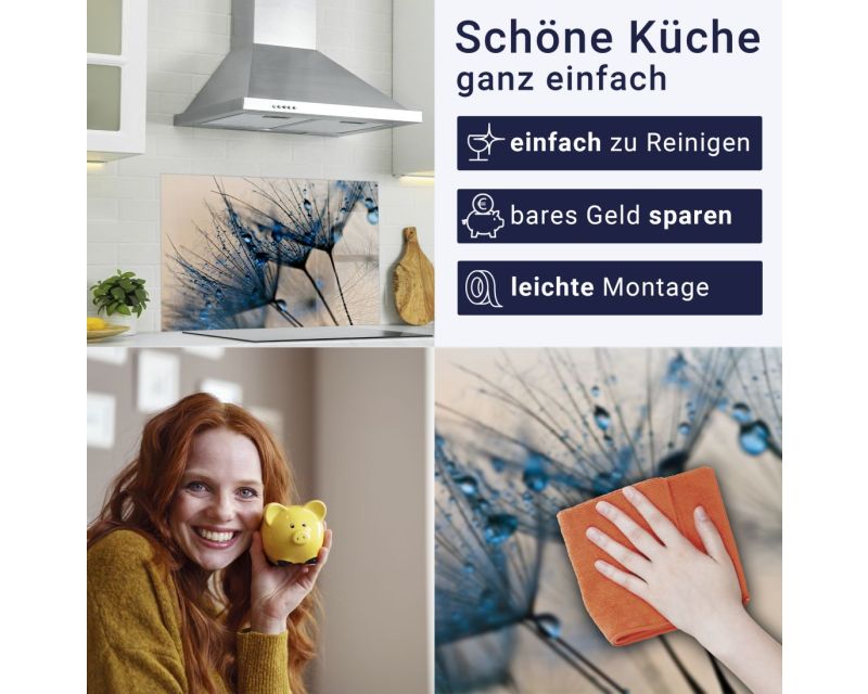 Murando Spritzschutz Glas 60x60 Cm Für Die Küche - Motiv Blumen Pusteblume, Abwaschbar & Als Memoboard Nutzbar